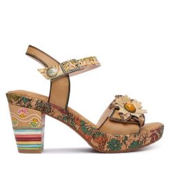 Sandały Laura Vita. Brązowe sandały damskie Laura Vita, bez wzorów, bez obcasa, na słupku, bez zapięcia. Za 439.99 zł.