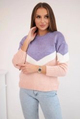 Sweter w geometryczne wzory fioletowy+pudrowy róż. Czerwone swetry damskie KESI, na zimę, l, bez wzorów, z wełny, klasyczne, bez kołnierzyka, plus size, bez ramiączek, bez kaptura. Za 158.92 zł.