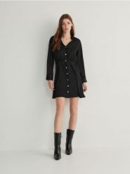 Sukienka mini - czarny. Czarne sukienki damskie Reserved, l, bez wzorów, z tkaniny, klasyczne, bez kołnierzyka, bez ramiączek, mini. Za 159.99 zł.