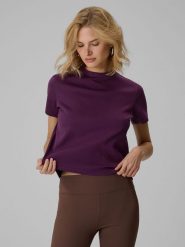 4F T-shirt regular gładki damski - fioletowy XL. Fioletowe koszulki sportowe damskie 4f, m, bez wzorów, z bawełny, bez kołnierzyka, bez ramiączek. Za 79.99 zł.
