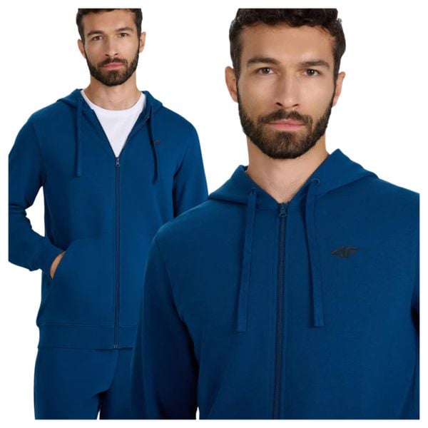 Bluza męska z kapturem rozpinana 4F 4FWMM00TSWSM1768. Niebieskie bluzy męskie 4f, m, bez wzorów, z bawełny, z kapturem. Za 99.99 zł.