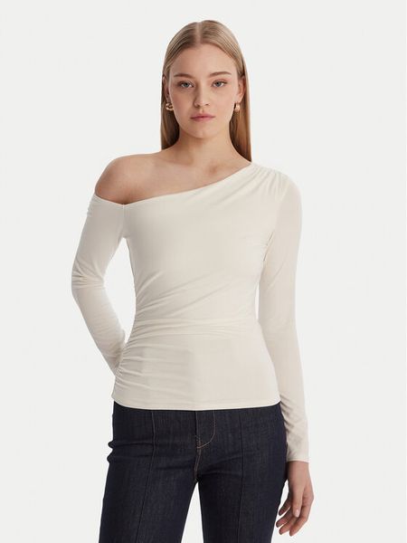 Guess Bluzka W6RP02 KC1J2 Écru Regular Fit. Białe bluzki damskie Guess, l, z aplikacjami, z wiskozy, bez kołnierzyka, bez ramiączek. Za 181.99 zł.