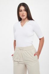 T-shirt damski prążkowany PESRICO. T-shirty damskie Peserico, bez wzorów, prążkowane, bez kołnierzyka. Za 1,129.00 zł.