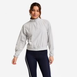 Bluza damska Domyos fitness. Szare bluzy sportowe damskie DOMYOS, m, bez wzorów, z elastanu, bez kaptura, na fitness i siłownię. Za 129.99 zł.
