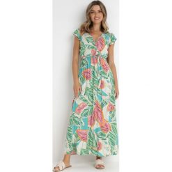 Zielona Sukienka Donky. Zielone sukienki damskie Born2be, l, bez wzorów, z materiału, bez kołnierzyka, bez ramiączek, maxi, kopertowe. Za 64.99 zł.