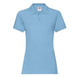 Damska Koszulka Polo Premium Plain. Niebieskie koszulki sportowe damskie Fruit of the Loom, xs, bez wzorów, bez kołnierzyka, bez ramiączek. Za 55.99 zł.