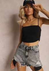 Szare Bawełniane Postrzępione Szorty High Waist z Podszewką Hanesita. Szare szorty damskie Renee, na lato, l, bez wzorów, z bawełny, eleganckie, z podwyższonym stanem. Za 49.99 zł.