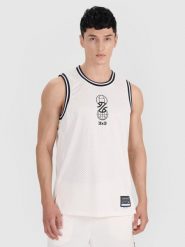 4F Tank top do koszykówki oversize szybkoschnący męski - biały XL. Białe koszulki sportowe męskie 4f, l, w ażurowe wzory, z dzianiny, klasyczne, bez kołnierzyka. W wyprzedaży za 99.99 zł.