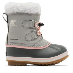 Śniegowce Sorel. Szare śniegowce dziewczęce Sorel, z nylonu, bez zapięcia. Za 299.99 zł.