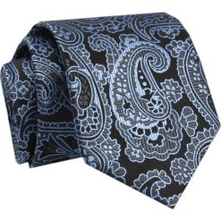 Krawat - ALTIES - Czerń z Niebieskim Wzorem Orientalnym. Niebieskie krawaty i muchy Alties, bez wzorów, z tkaniny, eleganckie. Za 49.00 zł.
