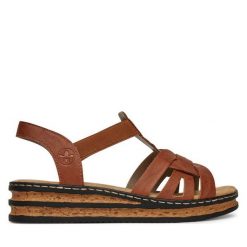 Sandały Rieker. Brązowe sandały damskie Rieker, bez wzorów, bez obcasa, na koturnie, bez zapięcia. Za 219.99 zł.