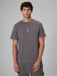 4F T-shirt regular z nadrukiem męski - szary M. Szare koszulki sportowe męskie 4f, m, z aplikacjami, z bawełny, klasyczne, bez kołnierzyka. Za 69.99 zł.