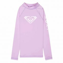 Dziewczęca koszulka z długim rękawem i filtrem UV WHOLE HEARTED. Fioletowe t-shirty i topy dla dziewczynek Roxy, bez wzorów, z elastanu, bez ramiączek. Za 139.95 zł.