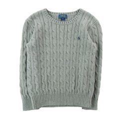 Second life - Sweter chłopięcy Cable-Knit Cotton Sweater - Jak nowy. Szare swetry dla chłopców Ralph Lauren, bez wzorów, z bawełny, bez kołnierzyka, bez kaptura. Za 164.76 zł.