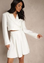 Biała Plisowana Spódnica High Waist o Rozkloszowanym Kroju Redilsa. Białe spódnice damskie Renee, l, bez wzorów, eleganckie, z podwyższonym stanem, mini, plisowane. Za 59.99 zł.