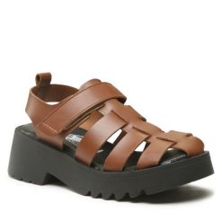 Sandały Fly London. Brązowe klapki damskie Fly London, bez wzorów, bez obcasa, na koturnie, bez zapięcia. Za 379.99 zł.