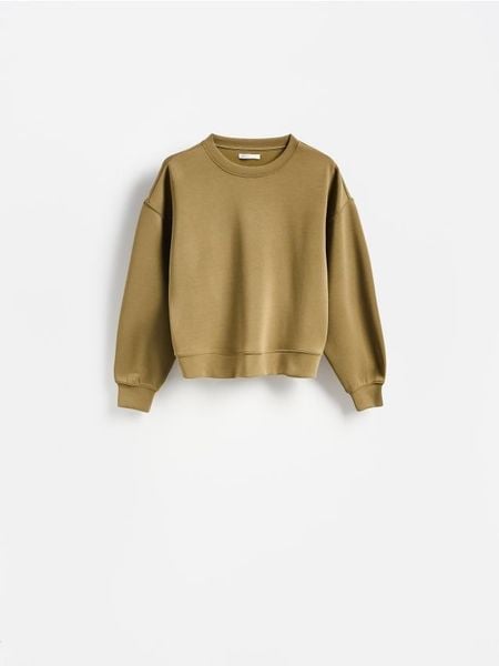 Bluza z modalem - oliwkowy. Zielone bluzy damskie Reserved, l, bez wzorów, z dzianiny, bez kaptura. Za 99.99 zł.