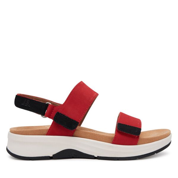 Sandały Josef Seibel. Czerwone sandały damskie Josef Seibel, bez wzorów, bez obcasa, na płaskiej podeszwie, bez zapięcia. Za 279.99 zł.