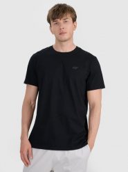 4F T-shirt regular gładki męski - czarny 3XL. Czarne t-shirty męskie 4f, m, bez wzorów, z bawełny, klasyczne, bez kołnierzyka. Za 49.99 zł.
