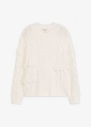 Sweter oversize z frędzlami. Białe swetry damskie bonprix, bez wzorów, z dzianiny, bez kołnierzyka, bez ramiączek, bez kaptura. Za 124.99 zł.