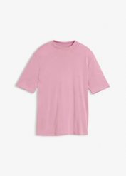 T-shirt z prążkowanej bawełny. Niebieskie bluzki damskie bonprix, bez wzorów, z bawełny, bez kołnierzyka, bez ramiączek. Za 49.99 zł.