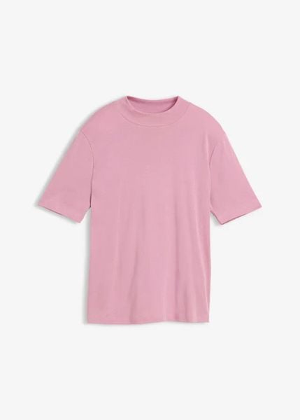 T-shirt z prążkowanej bawełny. Niebieskie bluzki damskie bonprix, bez wzorów, z bawełny, bez kołnierzyka, bez ramiączek. Za 49.99 zł.
