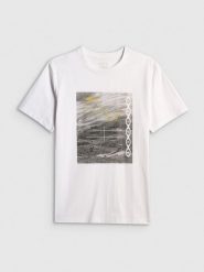 4F T-shirt regular z nadrukiem męski - biały S. Białe t-shirty męskie 4f, m, bez wzorów, z bawełny, klasyczne, bez kołnierzyka. Za 79.99 zł.