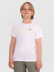 4F T-shirt regular z nadrukiem chłopięcy - biały 122 (6-7 lat). Białe t-shirty dla chłopców 4f, bez wzorów, z bawełny, bez ramiączek. W wyprzedaży za 29.99 zł.