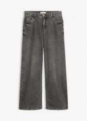 Jeansy wide leg, średni stan. Szare jeansy damskie bonprix. Za 129.99 zł.