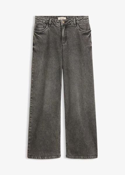 Jeansy wide leg, średni stan. Szare jeansy damskie bonprix. Za 129.99 zł.