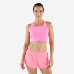 Koszulka do biegania bez rękawów damska Kiprun 900 Light crop top. Czerwone koszulki sportowe damskie KIPRUN, m, bez wzorów, z elastanu, bez kołnierzyka, bez ramiączek, do biegania. Za 129.99 zł.