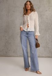 Niebieskie Jeansy Wide Leg Regular Waist z Bawełną i Dodatkiem Wiskozy Jeniemala. Niebieskie jeansy damskie Renee. Za 129.99 zł.