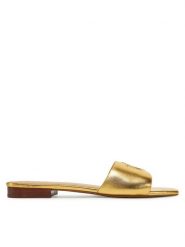 LAUREN RALPH LAUREN Klapki 802970531002 Złoty. Żółte klapki damskie Lauren Ralph Lauren, bez wzorów, ze skóry, bez obcasa. Za 389.99 zł.