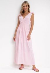 Różowa Rozkloszowana Sukienka Maxi Travili. Czerwone sukienki damskie Born2be, l, bez wzorów, bez kołnierzyka, bez ramiączek, maxi, kopertowe. Za 159.99 zł.