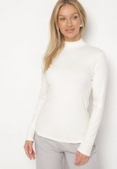 Biała Bluzka Golf Typu Longsleeve Altera. Białe bluzki damskie Born2be, l, bez wzorów, z jeansu, biznesowe, bez kołnierzyka, bez ramiączek. Za 49.99 zł.