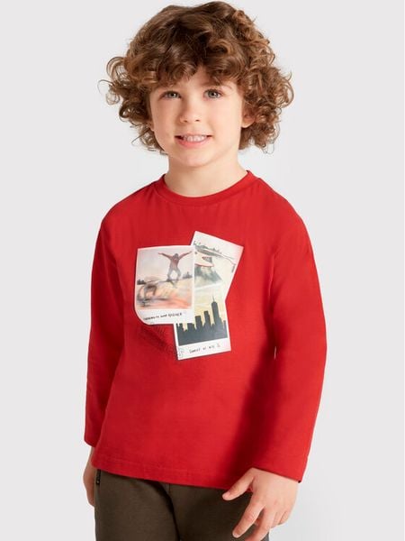 Mayoral Bluzka 4022 Czerwony Regular Fit. Czerwone t-shirty dla chłopców Mayoral, bez wzorów, z bawełny, bez ramiączek. Za 79.99 zł.