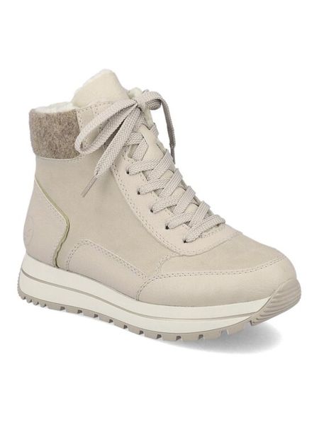 Rieker Trzewiki N4008-60 Beżowy. Brązowe botki damskie Rieker, z materiału, bez obcasa, na płaskiej podeszwie, bez zapięcia. Za 265.99 zł.