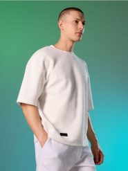 Bluza ze strukturą wafelkową - biały. Białe bluzy męskie Sinsay, l, bez wzorów, bez kaptura. Za 49.99 zł.