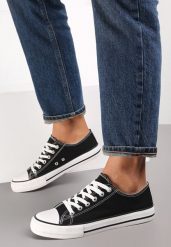Czarno-Białe Trampki w Klasycznym Stylu z Niską Cholewką Doriabel. Czarne obuwie sportowe damskie Renee, bez wzorów, z jeansu, klasyczne, przed kostkę, bez zapięcia. Za 39.99 zł.