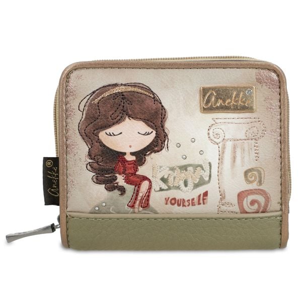 Beżowy Damski Kompaktowy Portfel Anekke. Brązowe portfele damskie Anekke, bez wzorów, z materiału, eleganckie, bez dodatków. Za 129.00 zł.