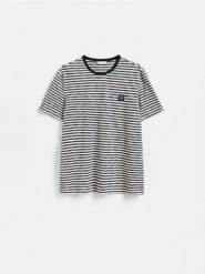 T-shirt regular w paski - granatowy. Niebieskie t-shirty męskie Reserved, l, bez wzorów, z bawełny, bez kołnierzyka. Za 69.99 zł.