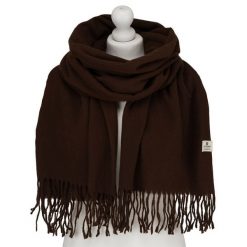 Duży, brązowy szal damski ozdobiony frędzlami - Peterson. Brązowe szaliki i chusty damskie Peterson, na jesień, bez wzorów, eleganckie. Za 54.99 zł.