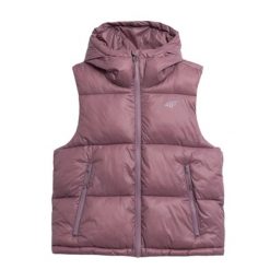Kamizelka Damska pikowana 4F. Czerwone kurtki damskie 4f, bez wzorów, z puchu, bez kaptura. Za 191.99 zł.