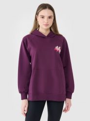 4F Bluza dresowa oversize nierozpinana z kapturem damska - fioletowa XS/S. Fioletowe bluzy damskie 4f, s, bez wzorów, z bawełny, z kapturem. W wyprzedaży za 79.99 zł.