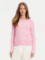 Tommy Hilfiger Kardigan WW0WW46514 Różowy Regular Fit. Czerwone kardigany damskie Tommy Hilfiger, s, bez wzorów, z bawełny, bez kołnierzyka, bez ramiączek, bez kaptura. Za 459.99 zł.