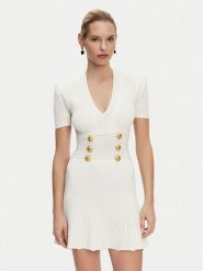 Balmain Sukienka dzianinowa DF1R7320KF24 Biały Regular Fit. Białe sukienki damskie Balmain, bez wzorów, z dzianiny, bez kołnierzyka, bez ramiączek. Za 8,239.00 zł.