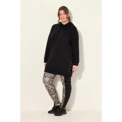 Damskie Długa bluza z kapturem tasiemka satynowa kaptur długi rękaw. Czarne bluzy damskie Ulla Popken, plus size, bez wzorów, z bawełny, z kapturem. Za 294.99 zł.