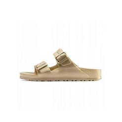 Klapki damskie Birkenstock Arizona Eva. Żółte klapki damskie Birkenstock, bez wzorów, z materiału, bez obcasa. Za 264.00 zł.