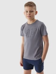 4F T-shirt z nadrukiem chłopięcy - szary 146 (10-11 lat). Szare t-shirty dla chłopców 4f, bez wzorów, z bawełny, bez ramiączek. W wyprzedaży za 19.99 zł.