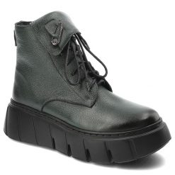 Zielone Botki Armodo Modne Obuwie Damskie Z Agrafką. Zielone botki damskie Armodo, na wiosnę, ze skóry, boho, bez obcasa, bez zapięcia. Za 369.00 zł.